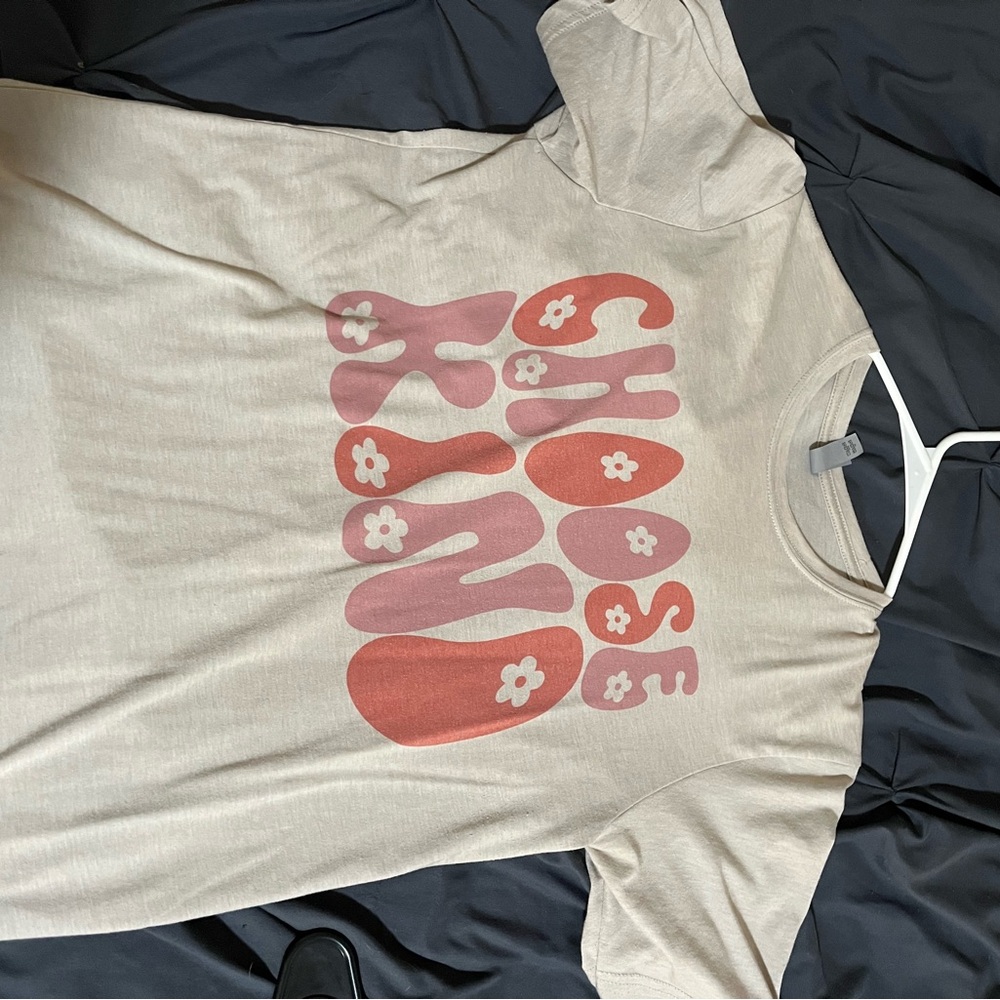 Cream Graphic Tee with Pink and Red Text